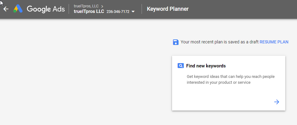 keyword planner screen capture Google Ads